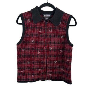 Woolrich Collared Full Zip Vest Red Black Sz Medium